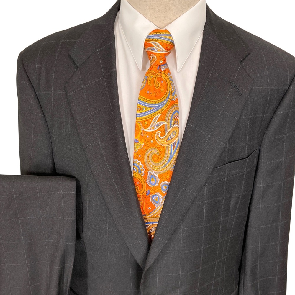 Gabrianda Designs Suit Mens 44R 35W 29L Bespoke Gray Check Super 120s Cashmere